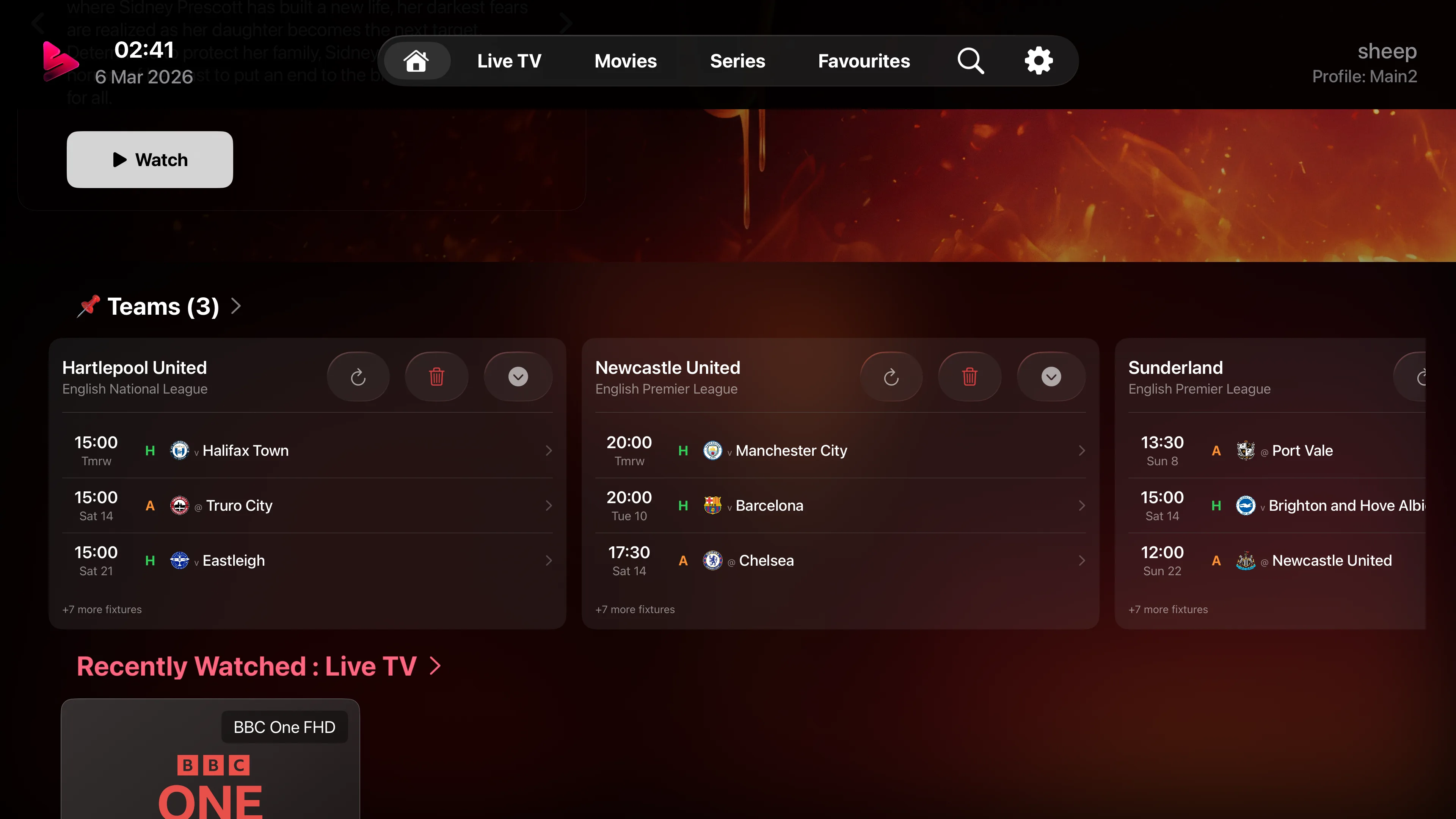 Pinned teams on home screen